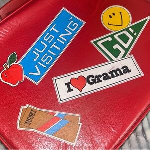 Vintage Unique Rara Travel Suitcase Red with Fun Stickers